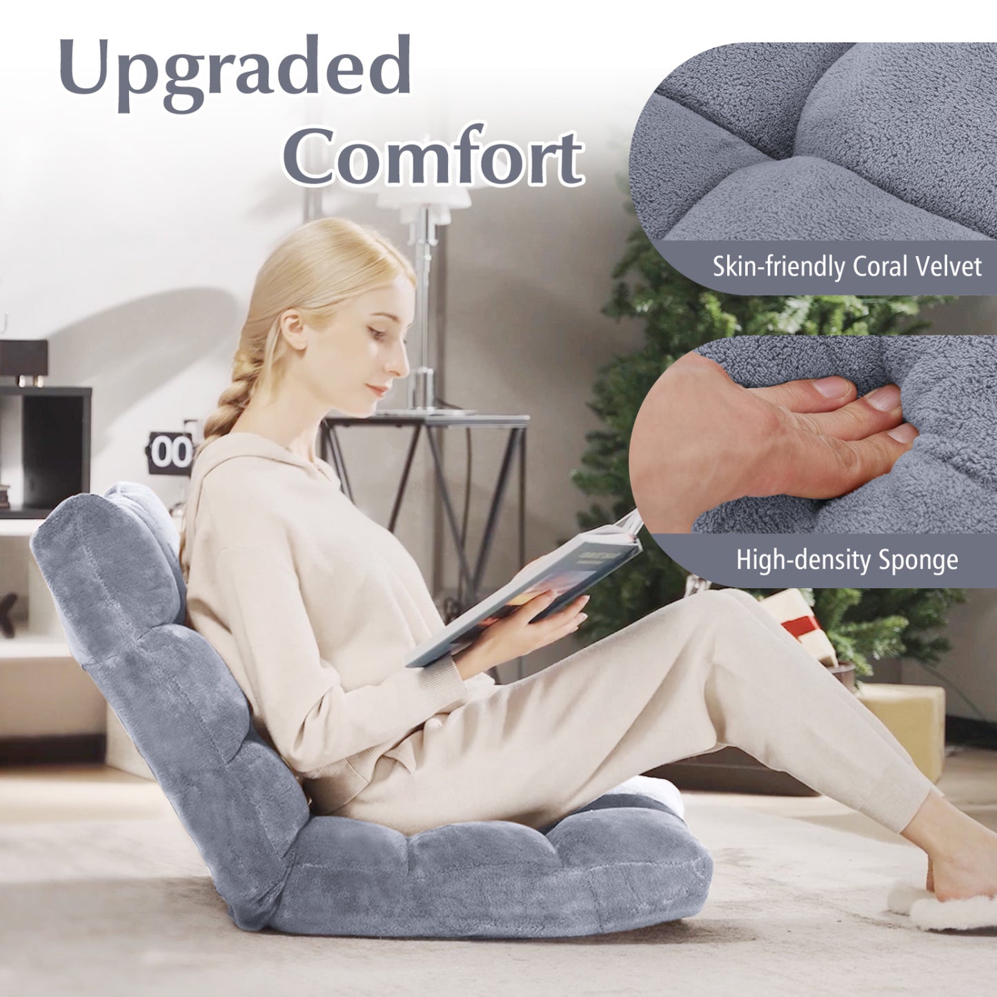 Adjustable 14-Position Cushioned Floor Chair, Gray Floor Chairs at Gallery Canada