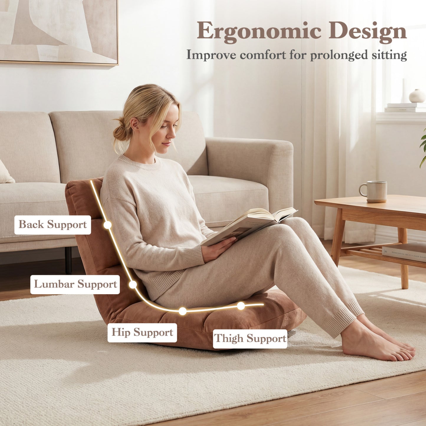 Adjustable 14-Position Cushioned Floor Chair, Beige Floor Chairs at Gallery Canada
