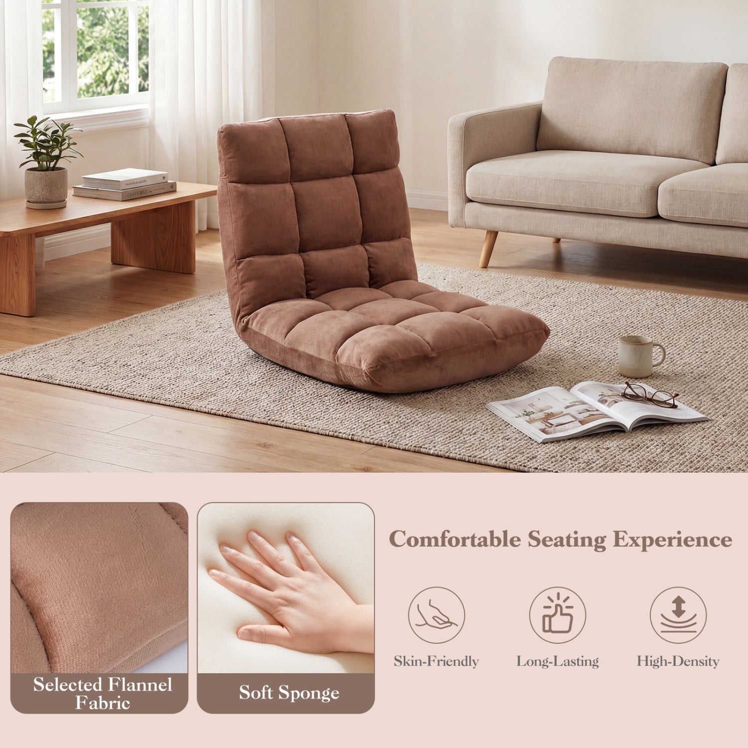 Adjustable 14-Position Cushioned Floor Chair, Beige Floor Chairs at Gallery Canada