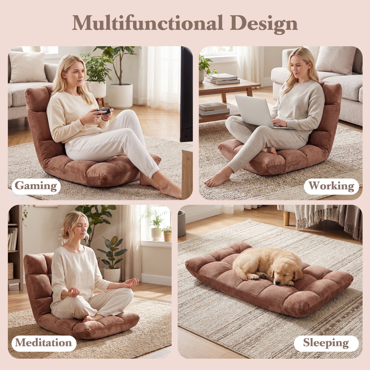 Adjustable 14-Position Cushioned Floor Chair, Beige Floor Chairs at Gallery Canada