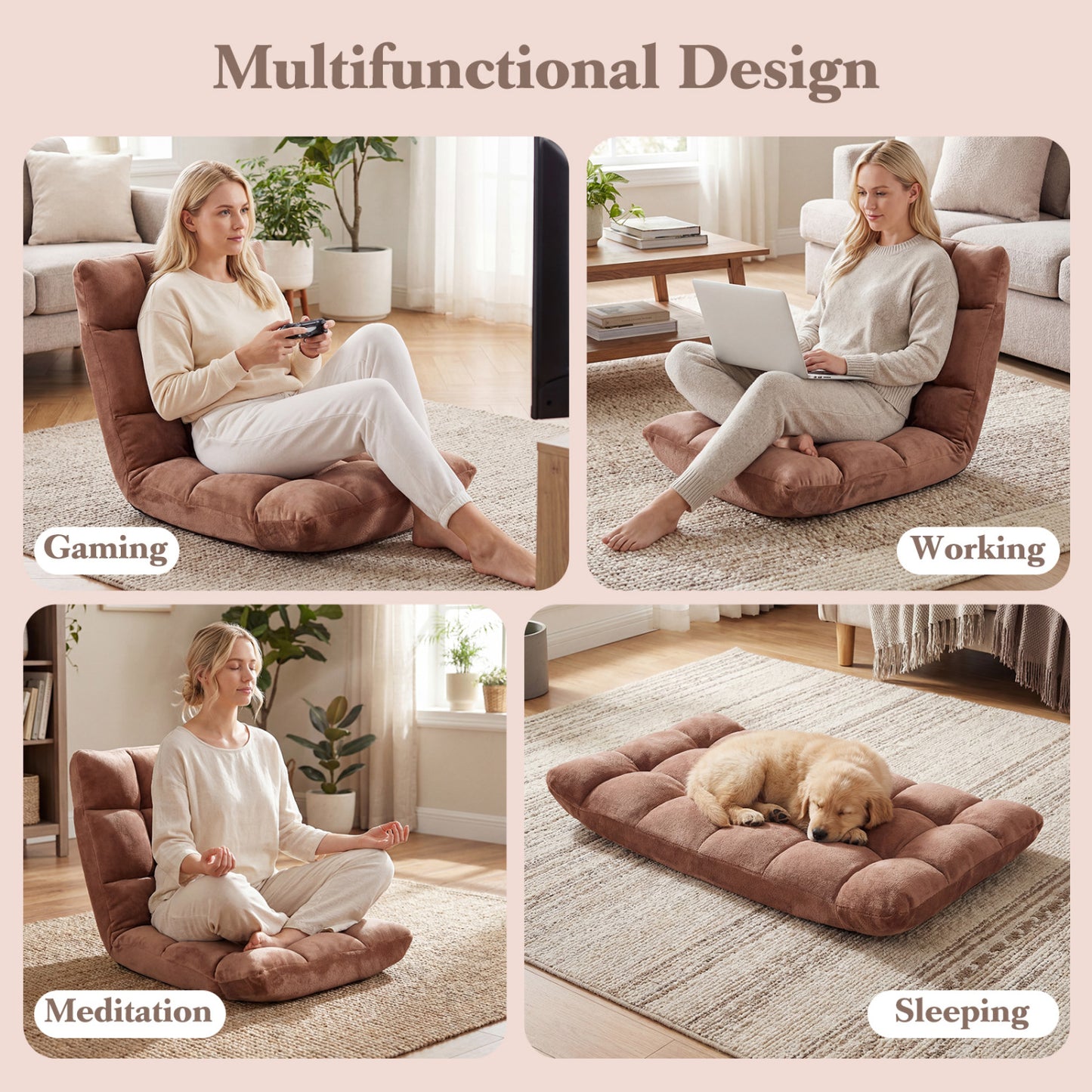 Adjustable 14-Position Cushioned Floor Chair, Beige Floor Chairs at Gallery Canada