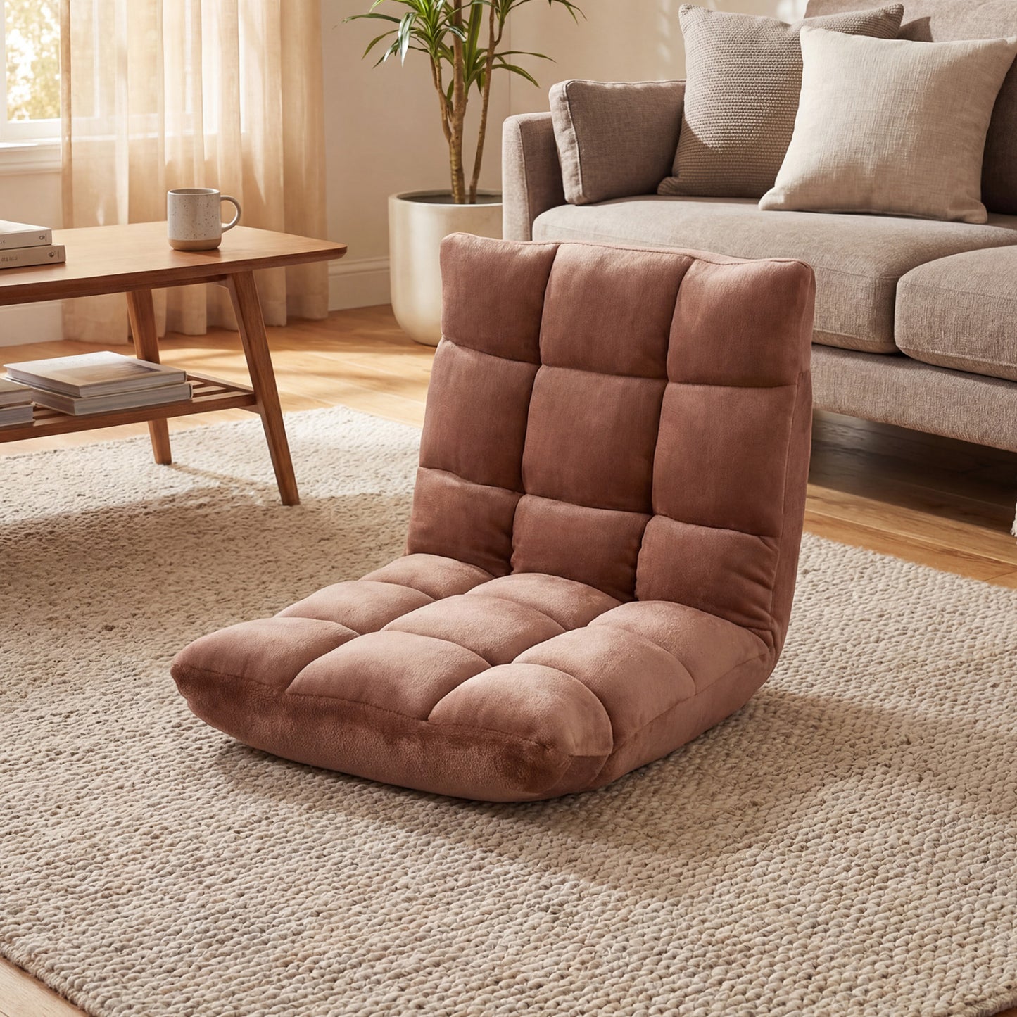 Adjustable 14-Position Cushioned Floor Chair, Beige Floor Chairs at Gallery Canada