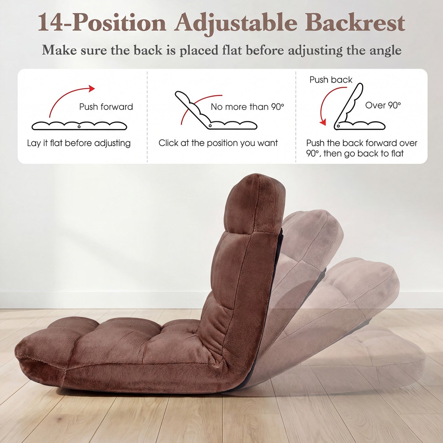 Adjustable 14-Position Cushioned Floor Chair, Brown Floor Chairs at Gallery Canada