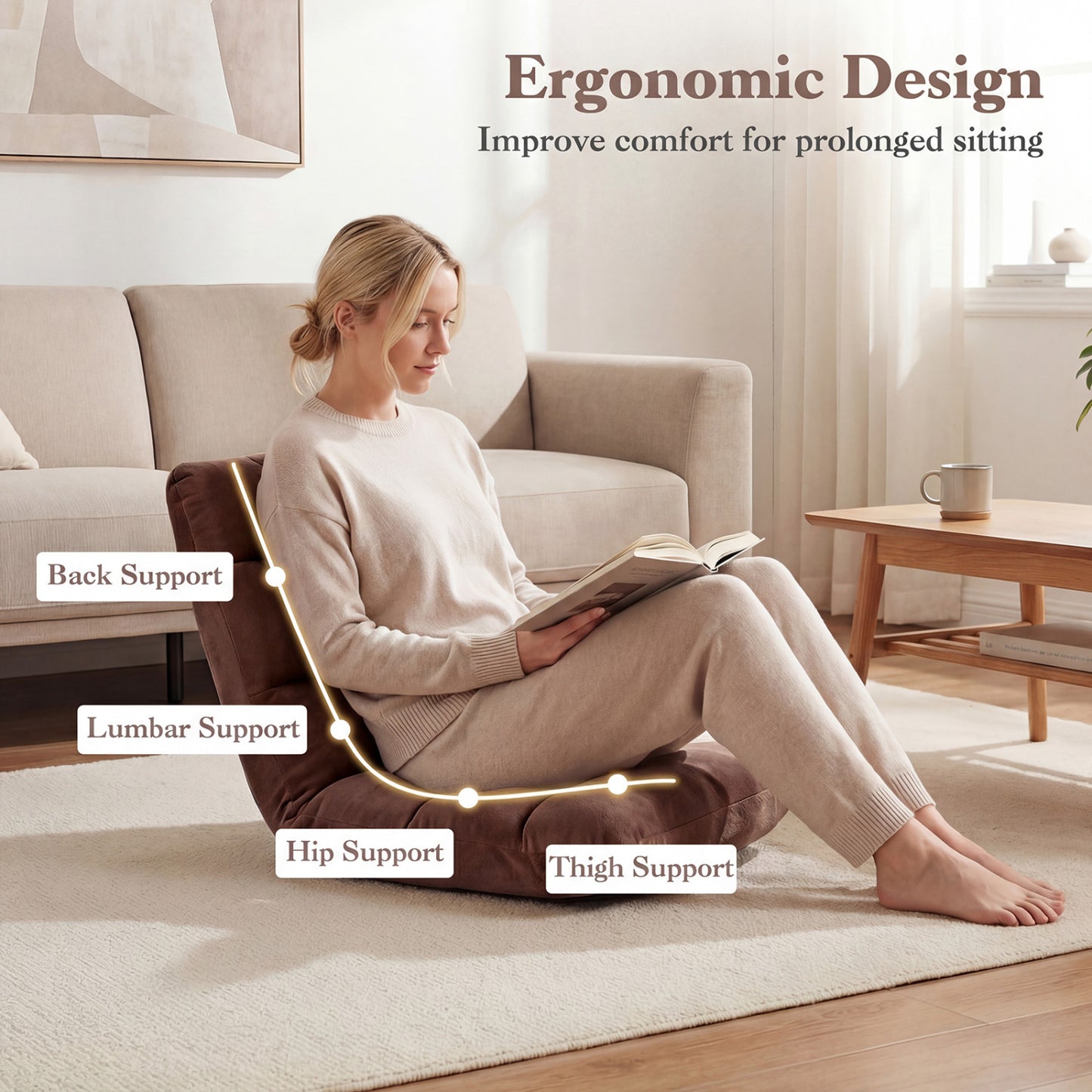 Adjustable 14-Position Cushioned Floor Chair, Brown Floor Chairs at Gallery Canada