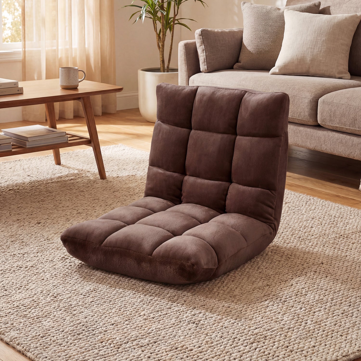 Adjustable 14-Position Cushioned Floor Chair, Brown Floor Chairs at Gallery Canada