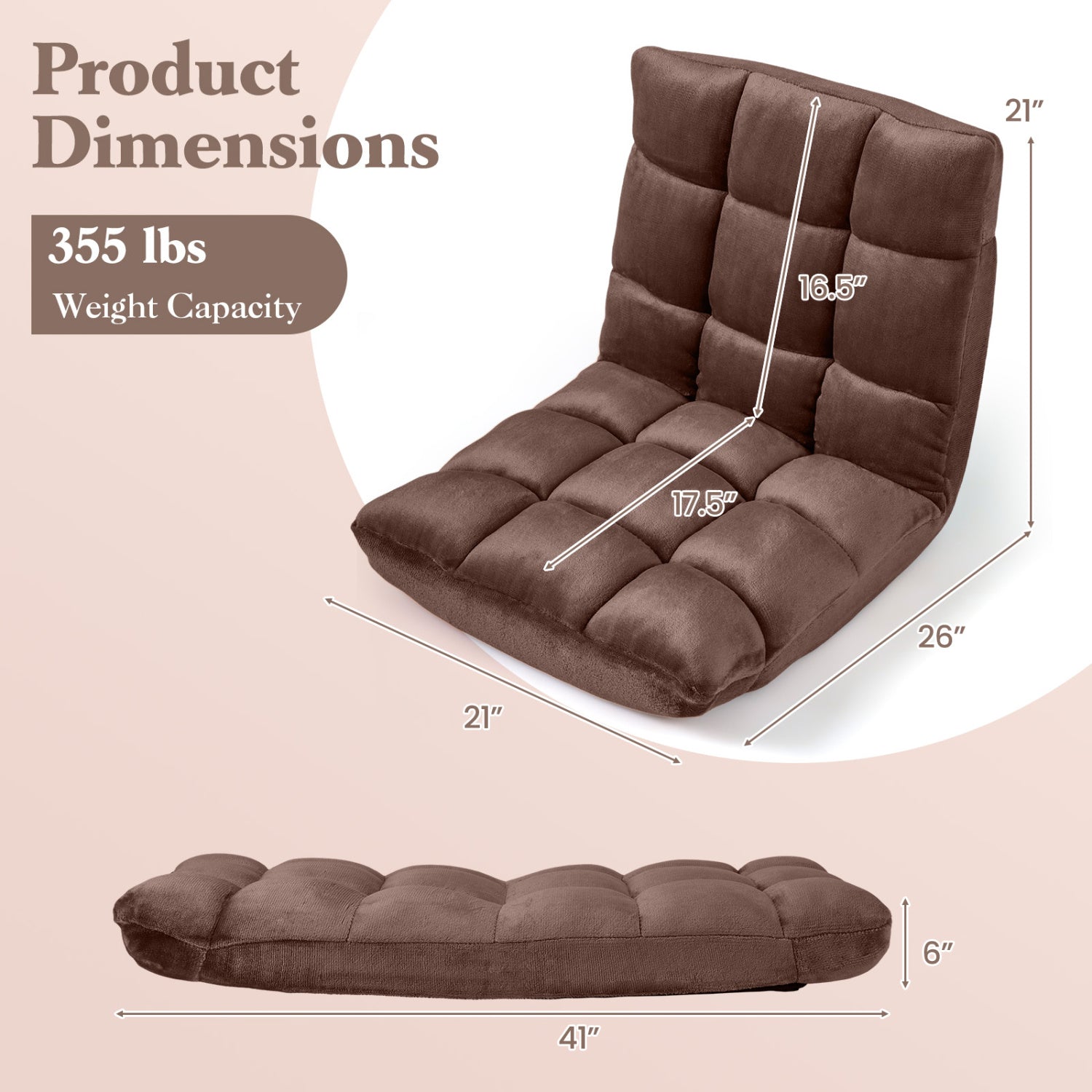 Adjustable 14-Position Cushioned Floor Chair, Brown Floor Chairs at Gallery Canada