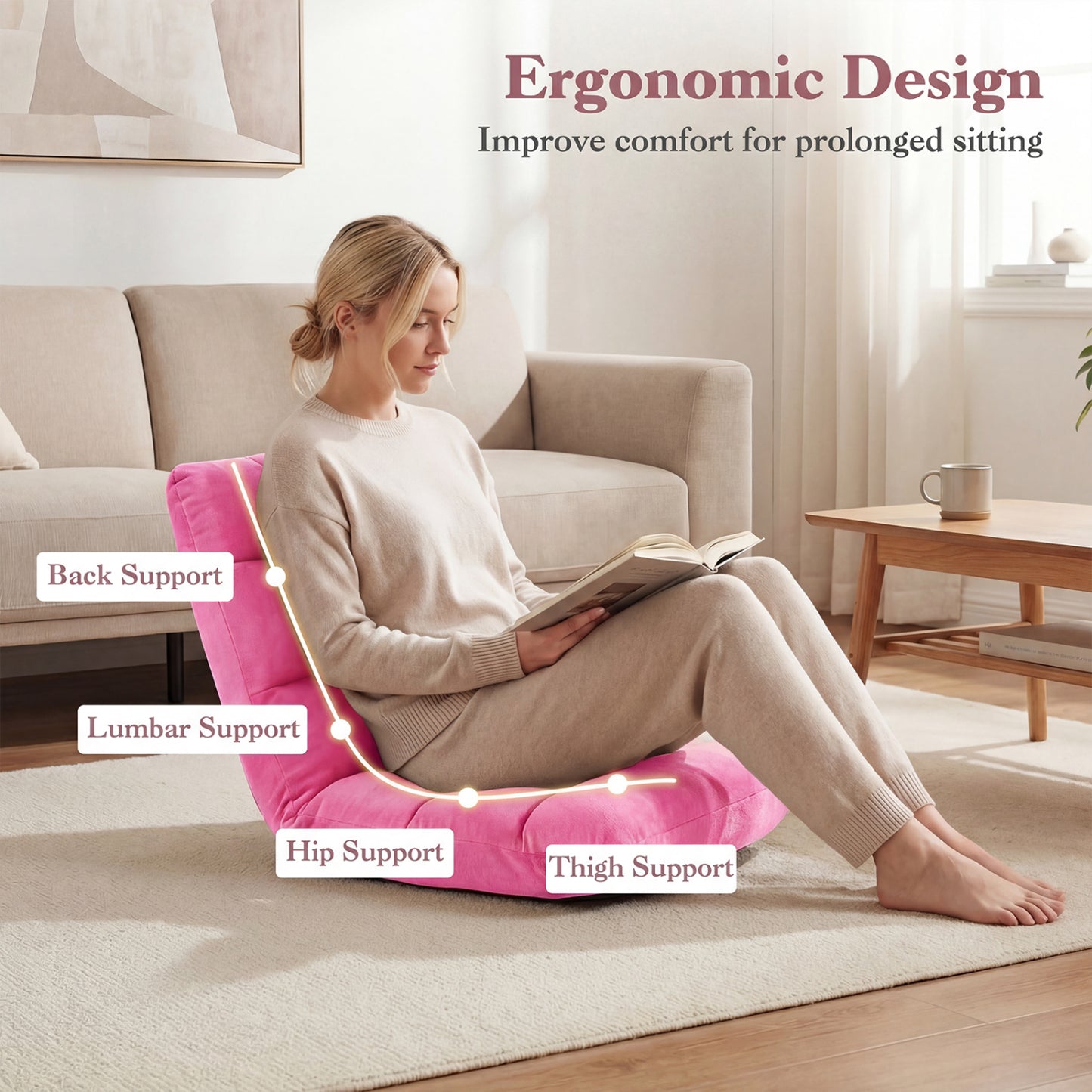 Adjustable 14-Position Cushioned Floor Chair, Pink Floor Chairs at Gallery Canada