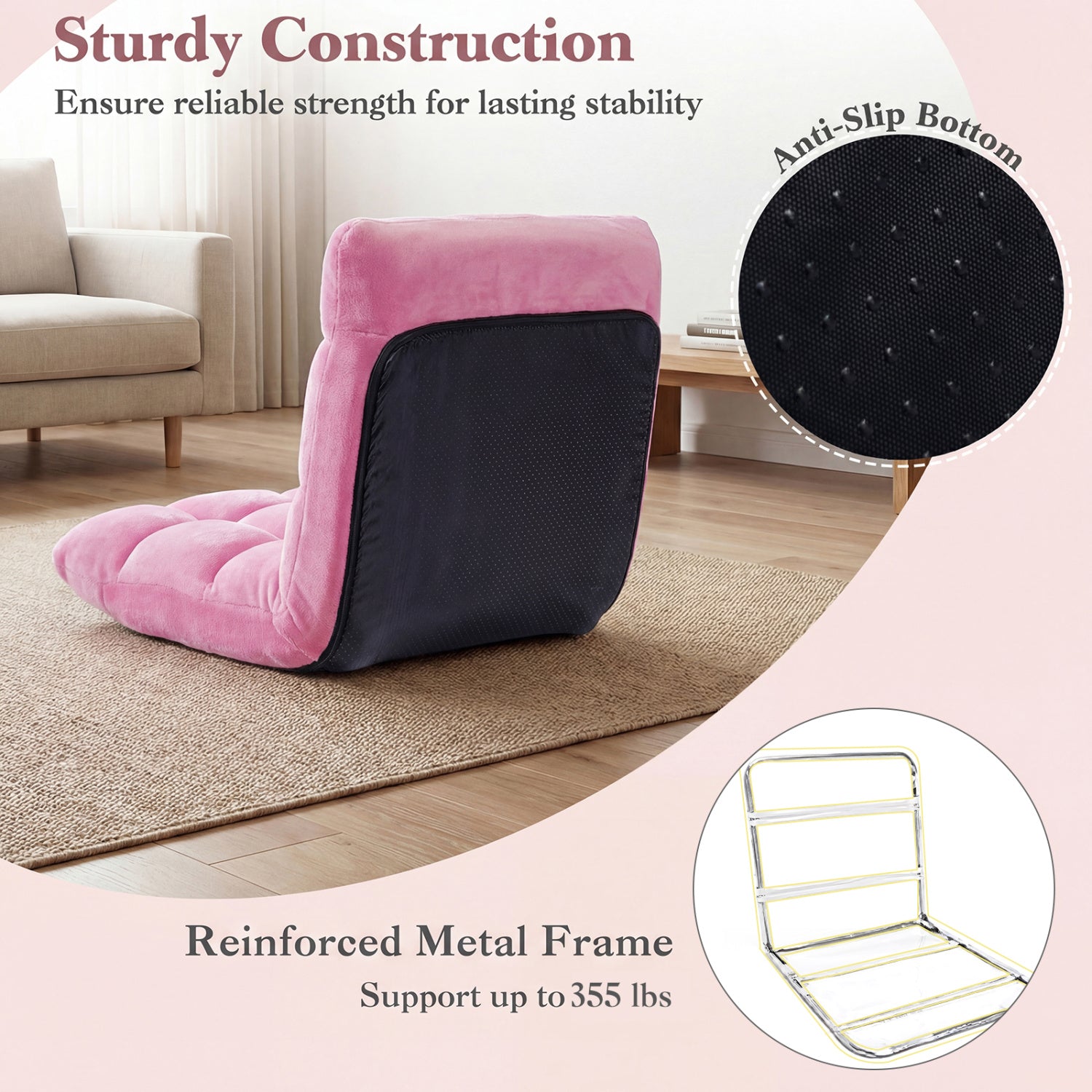 Adjustable 14-Position Cushioned Floor Chair, Pink Floor Chairs at Gallery Canada
