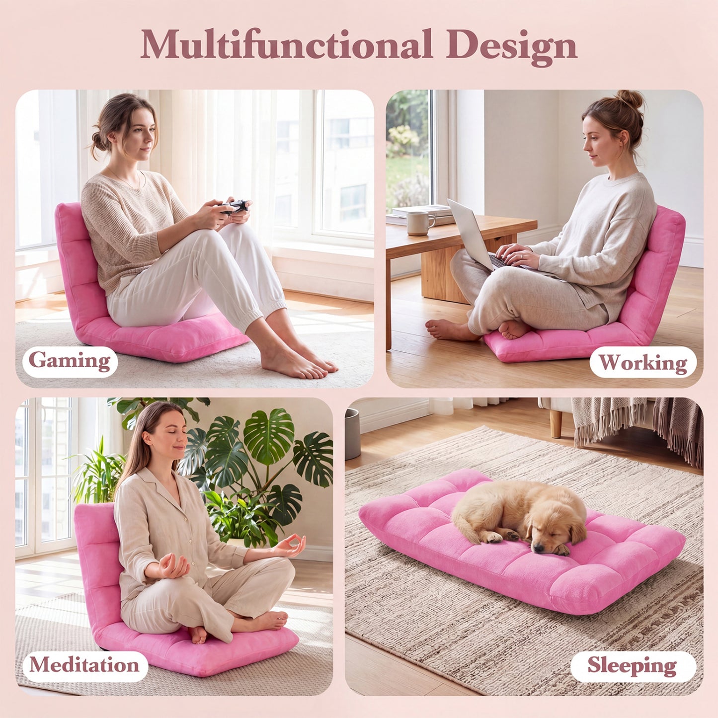 Adjustable 14-Position Cushioned Floor Chair, Pink Floor Chairs at Gallery Canada