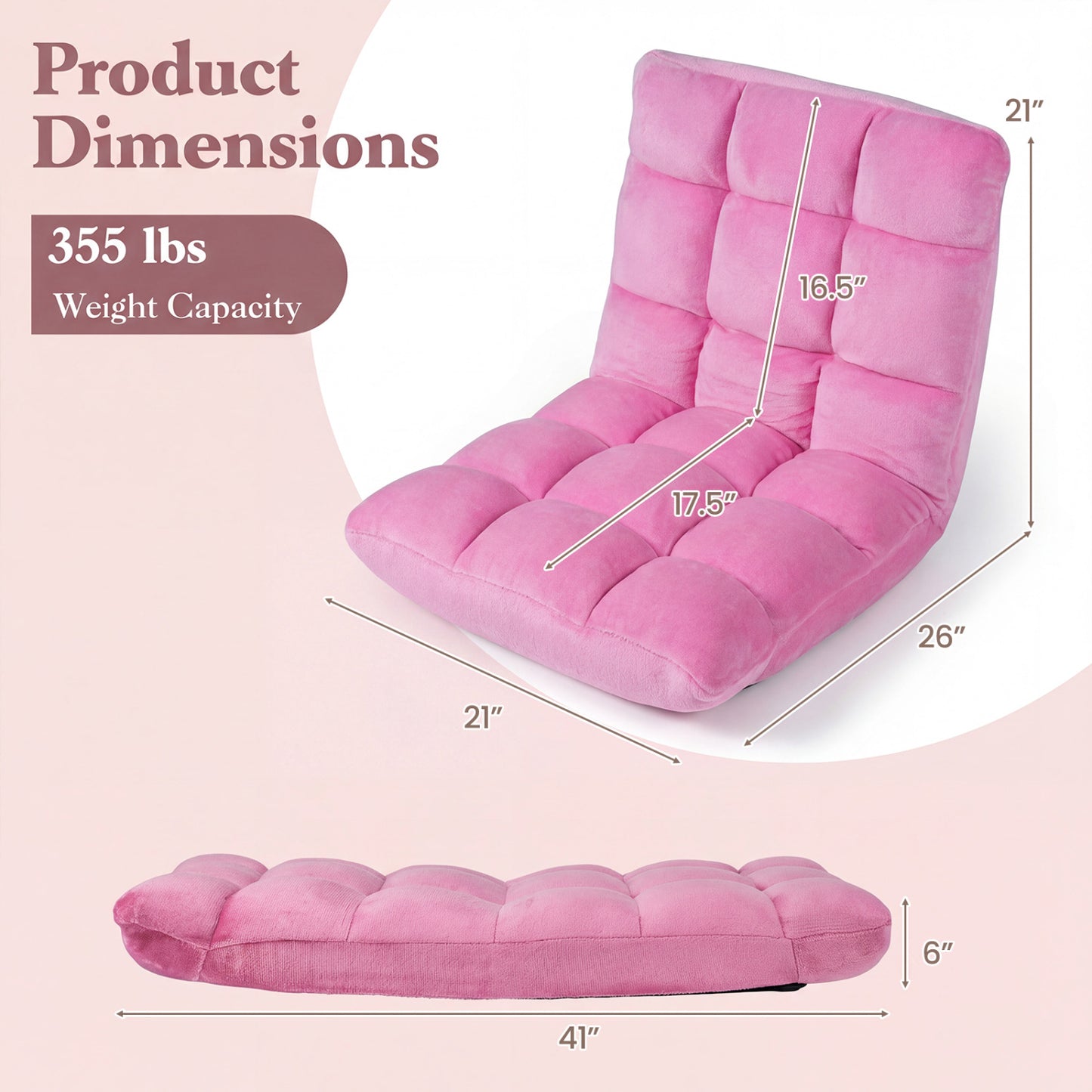 Adjustable 14-Position Cushioned Floor Chair, Pink Floor Chairs at Gallery Canada
