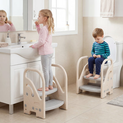 Adjustable 2-Step Kids Stool, Safety Handles, Non-Slip Pads, Gray Toddler & Kids Furniture at Gallery Canada