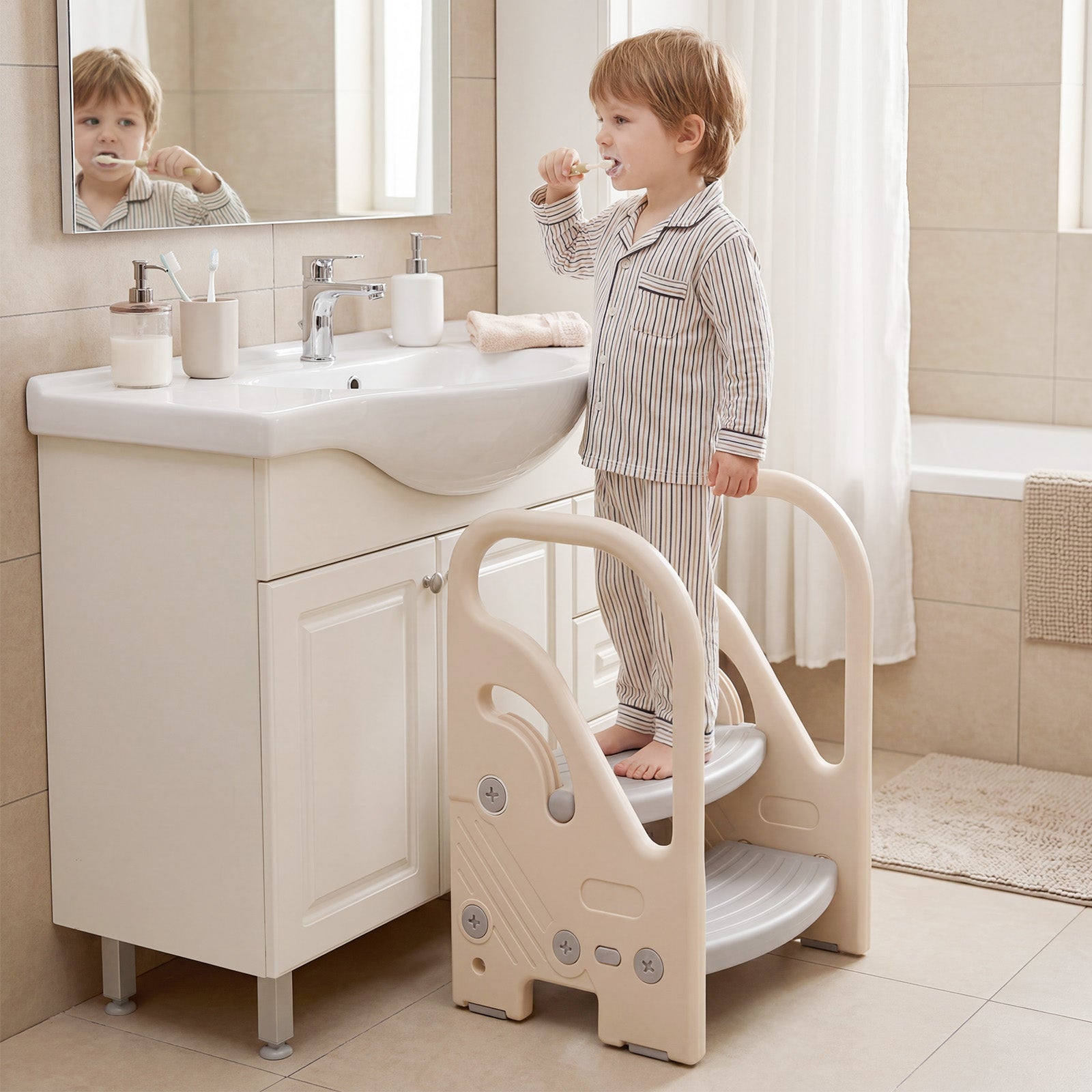 Adjustable 2-Step Kids Stool, Safety Handles, Non-Slip Pads, Gray Toddler & Kids Furniture at Gallery Canada
