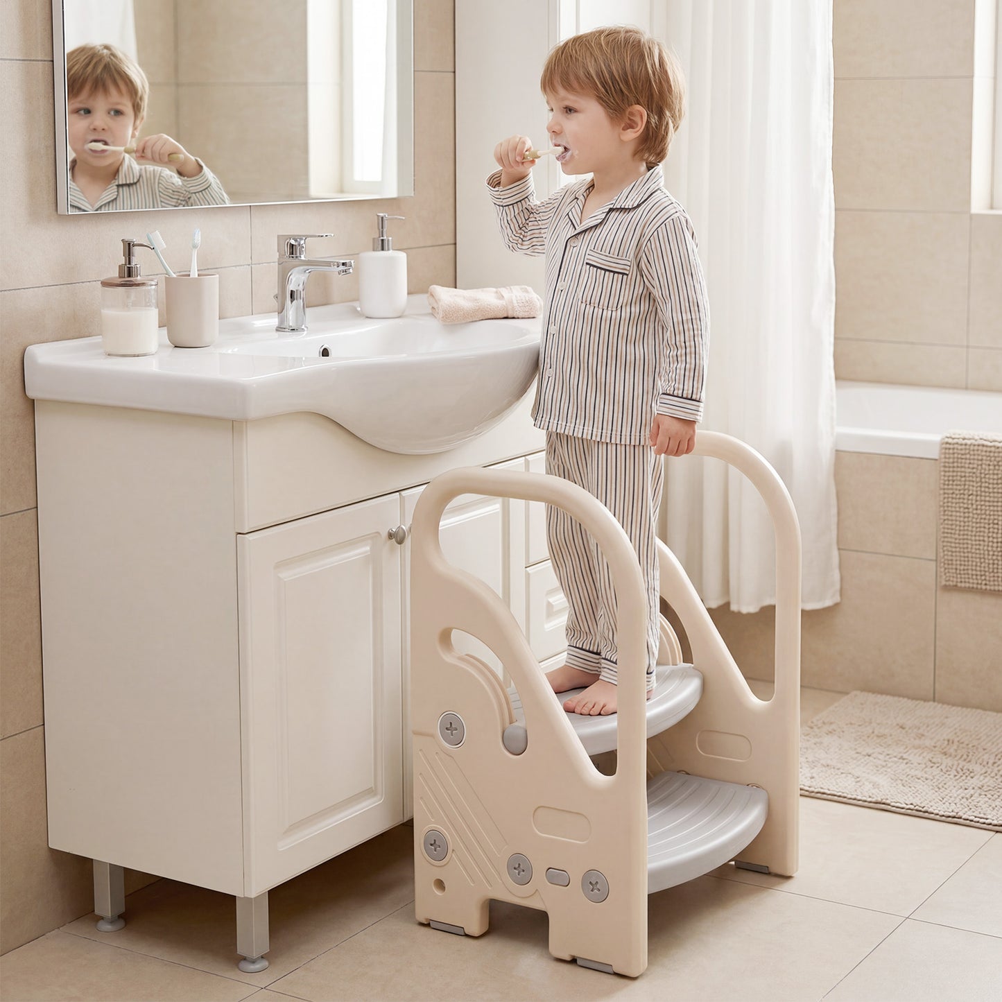 Adjustable 2-Step Kids Stool, Safety Handles, Non-Slip Pads, Gray Toddler & Kids Furniture at Gallery Canada