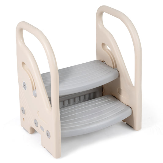 Adjustable 2-Step Kids Stool, Safety Handles, Non-Slip Pads, Gray Toddler & Kids Furniture Gray at Gallery Canada
