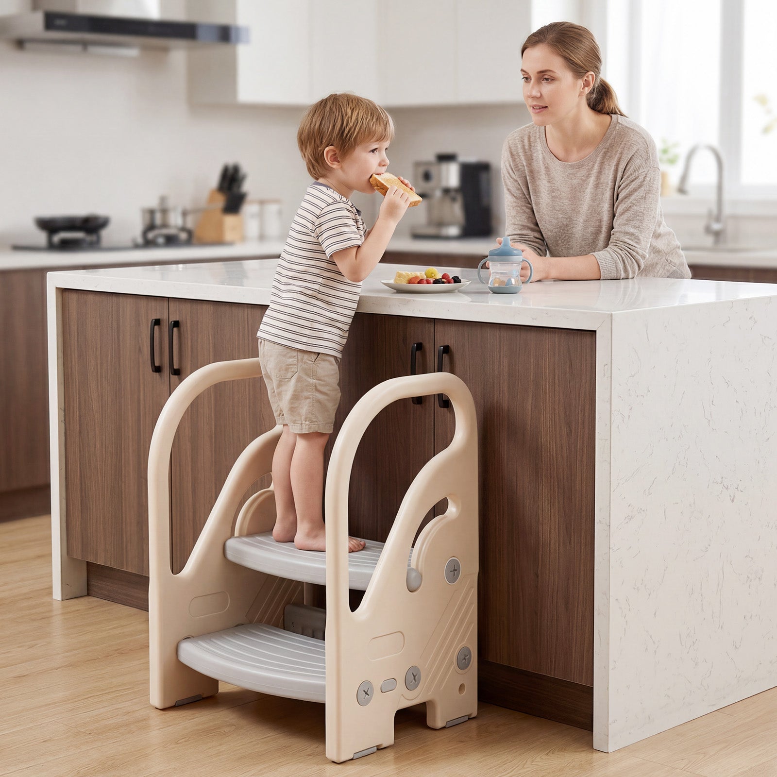 Adjustable 2-Step Kids Stool, Safety Handles, Non-Slip Pads, Gray Toddler & Kids Furniture at Gallery Canada