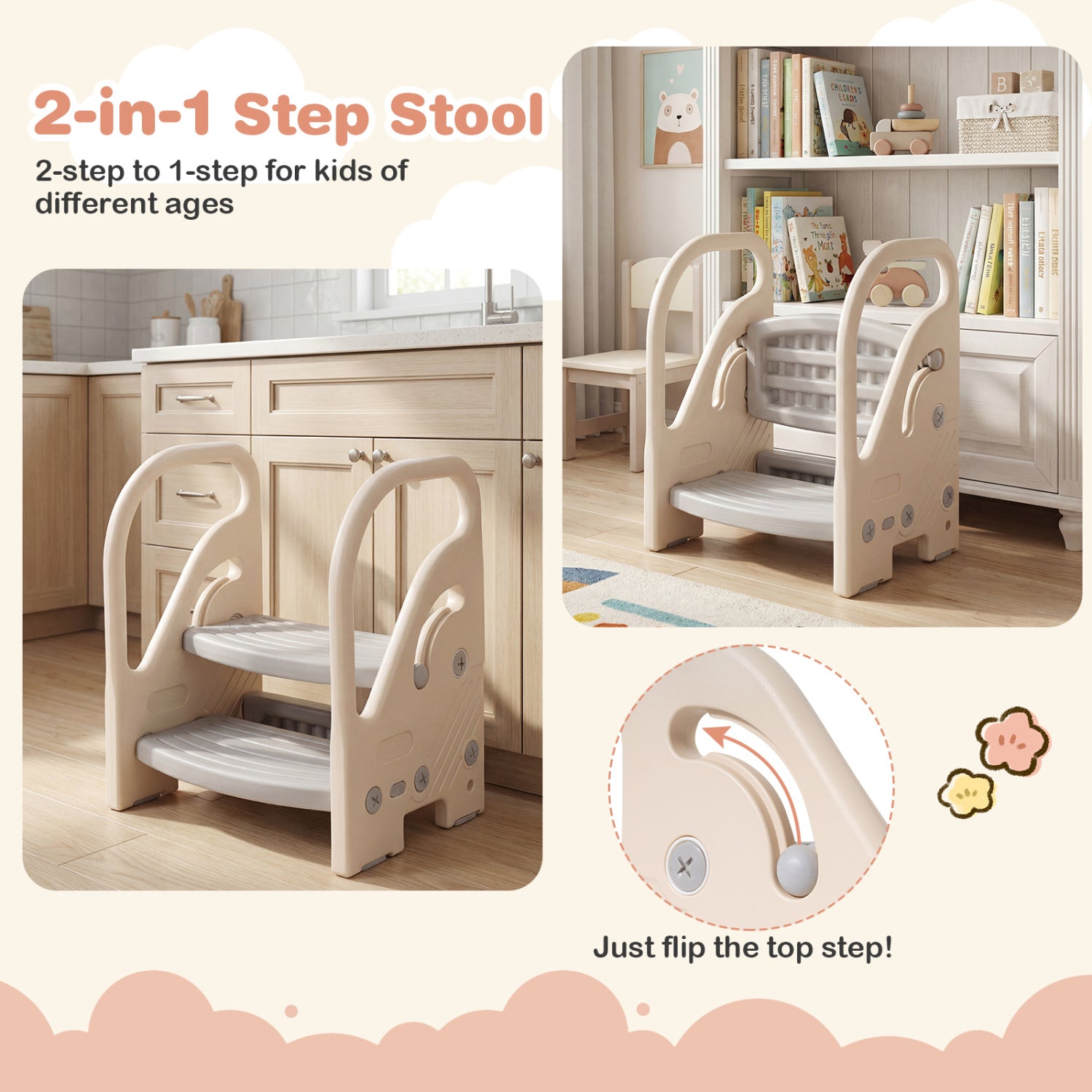 Adjustable 2-Step Kids Stool, Safety Handles, Non-Slip Pads, Gray Toddler & Kids Furniture at Gallery Canada