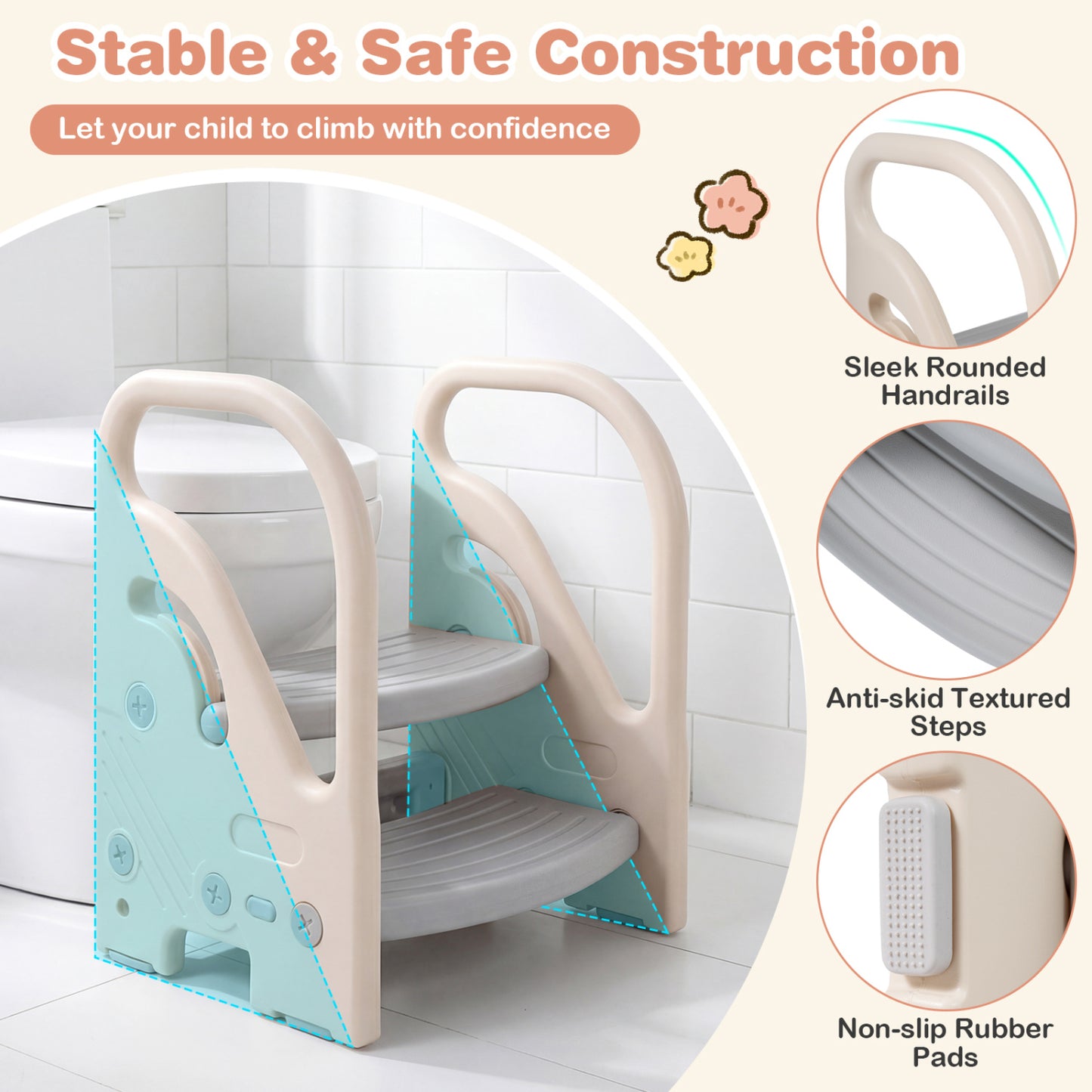 Adjustable 2-Step Kids Stool, Safety Handles, Non-Slip Pads, Gray Toddler & Kids Furniture at Gallery Canada