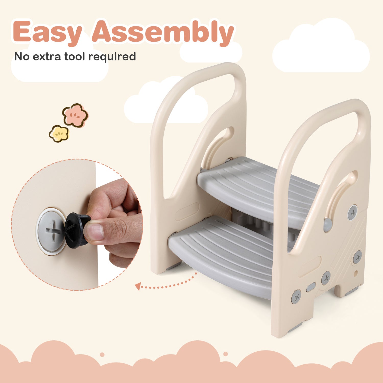 Adjustable 2-Step Kids Stool, Safety Handles, Non-Slip Pads, Gray Toddler & Kids Furniture at Gallery Canada