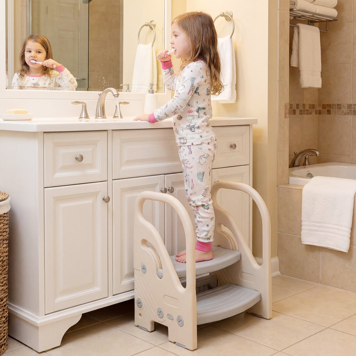 Adjustable 2-Step Kids Stool, Safety Handles, Non-Slip Pads, Gray Toddler & Kids Furniture at Gallery Canada