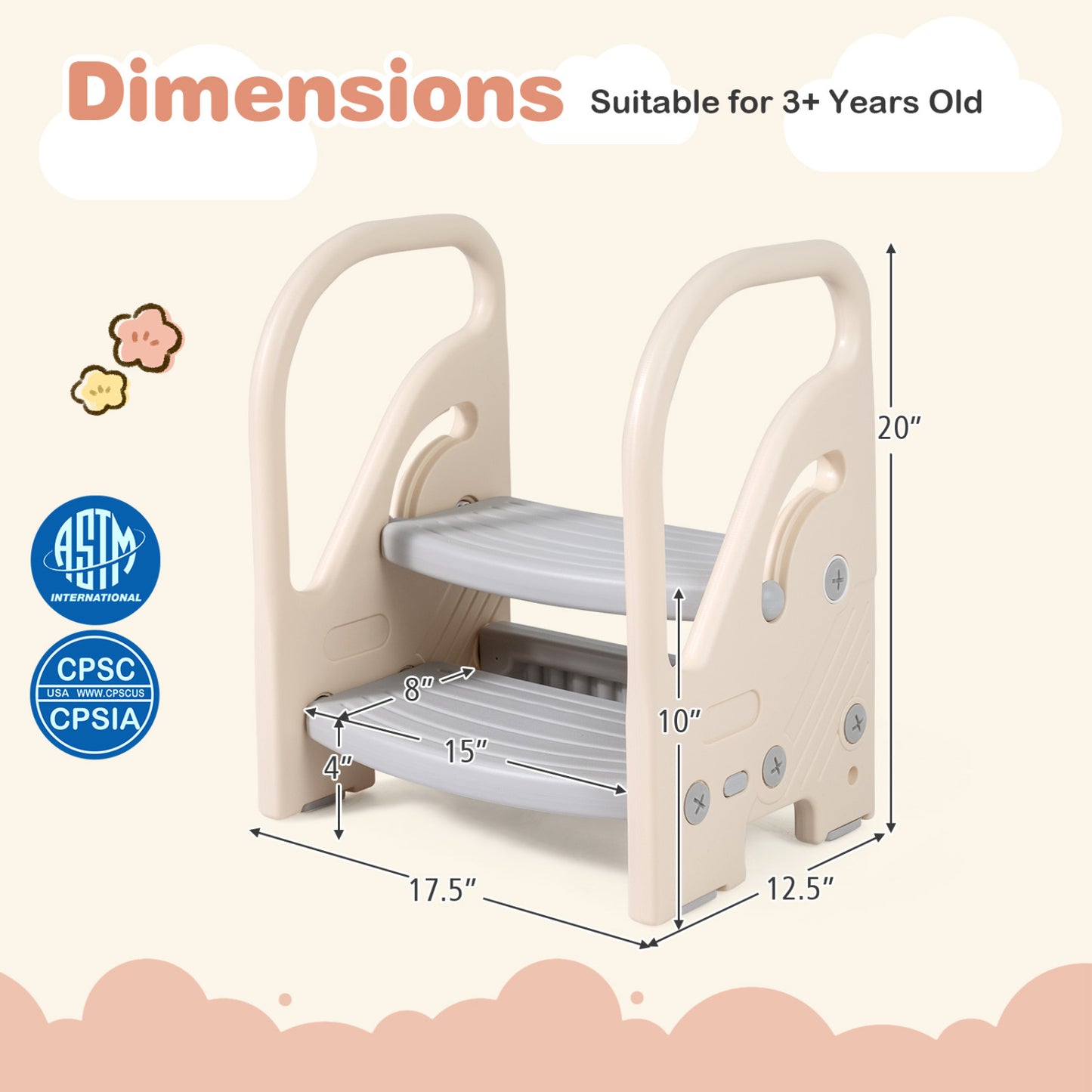 Adjustable 2-Step Kids Stool, Safety Handles, Non-Slip Pads, Gray Toddler & Kids Furniture at Gallery Canada