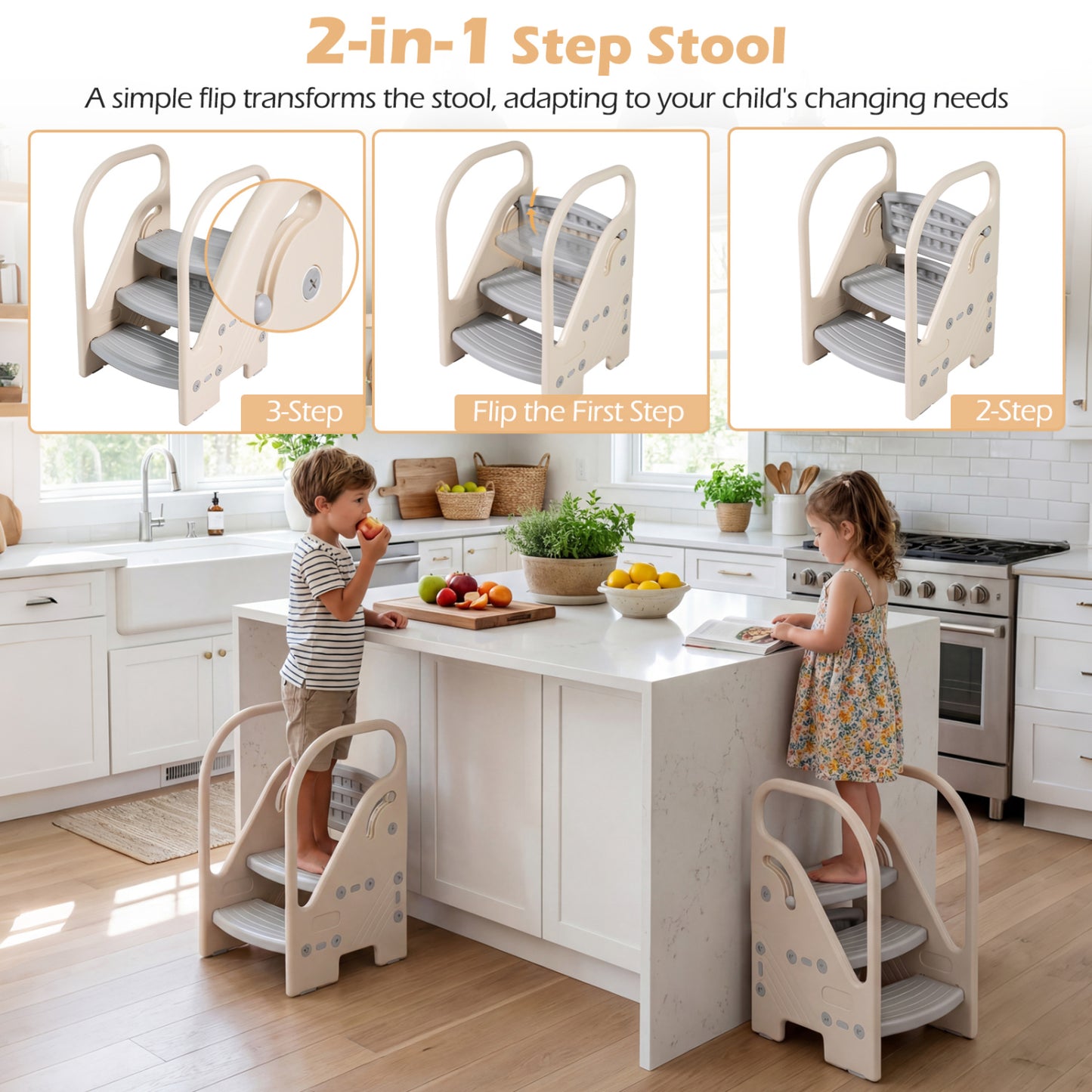 Adjustable 3-Step Helper Stool, Gray Kids Chairs & Seating at Gallery Canada
