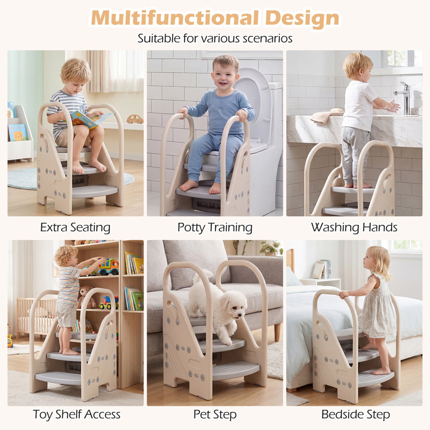 Adjustable 3-Step Helper Stool, Gray Kids Chairs & Seating at Gallery Canada