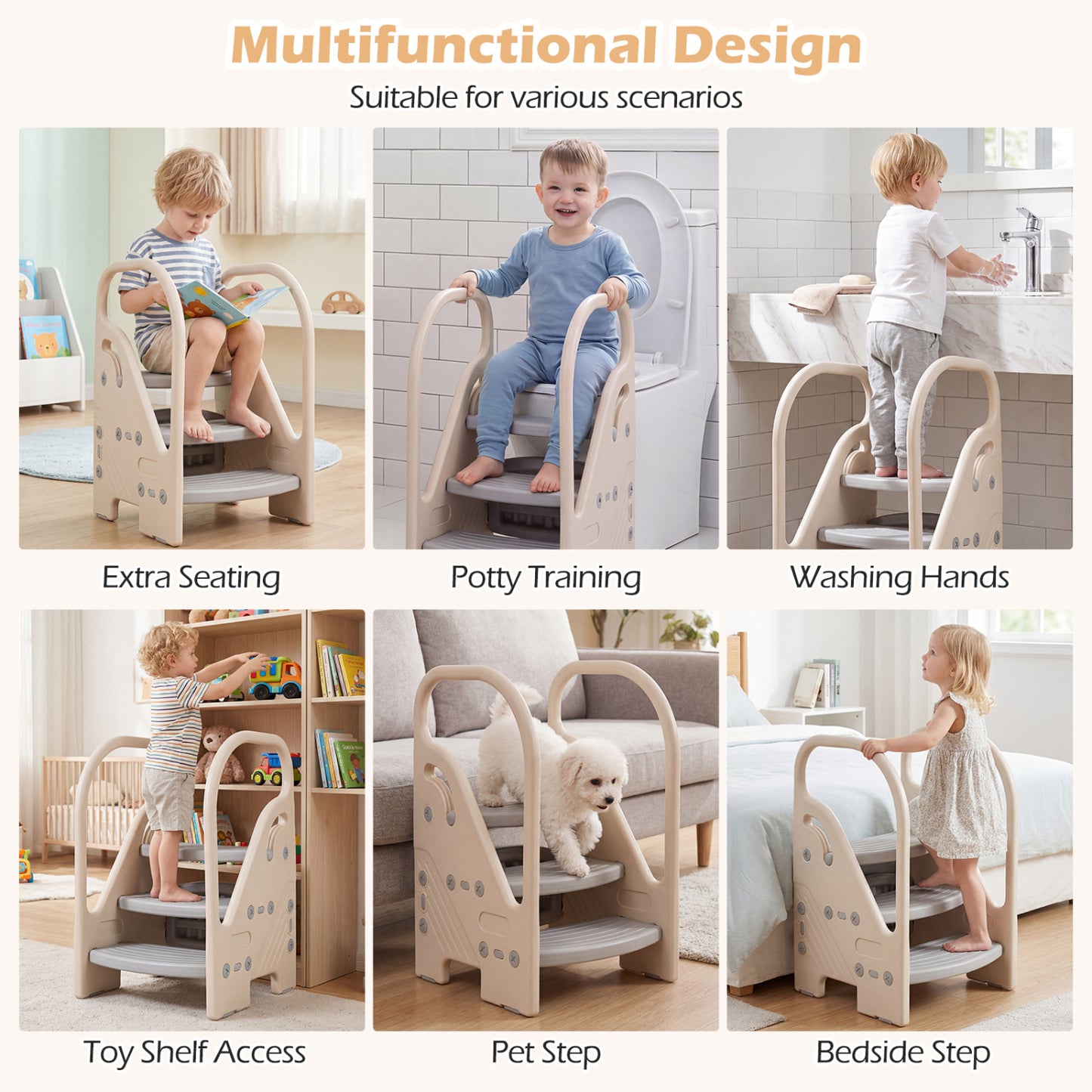 Adjustable 3-Step Helper Stool, Gray Kids Chairs & Seating at Gallery Canada