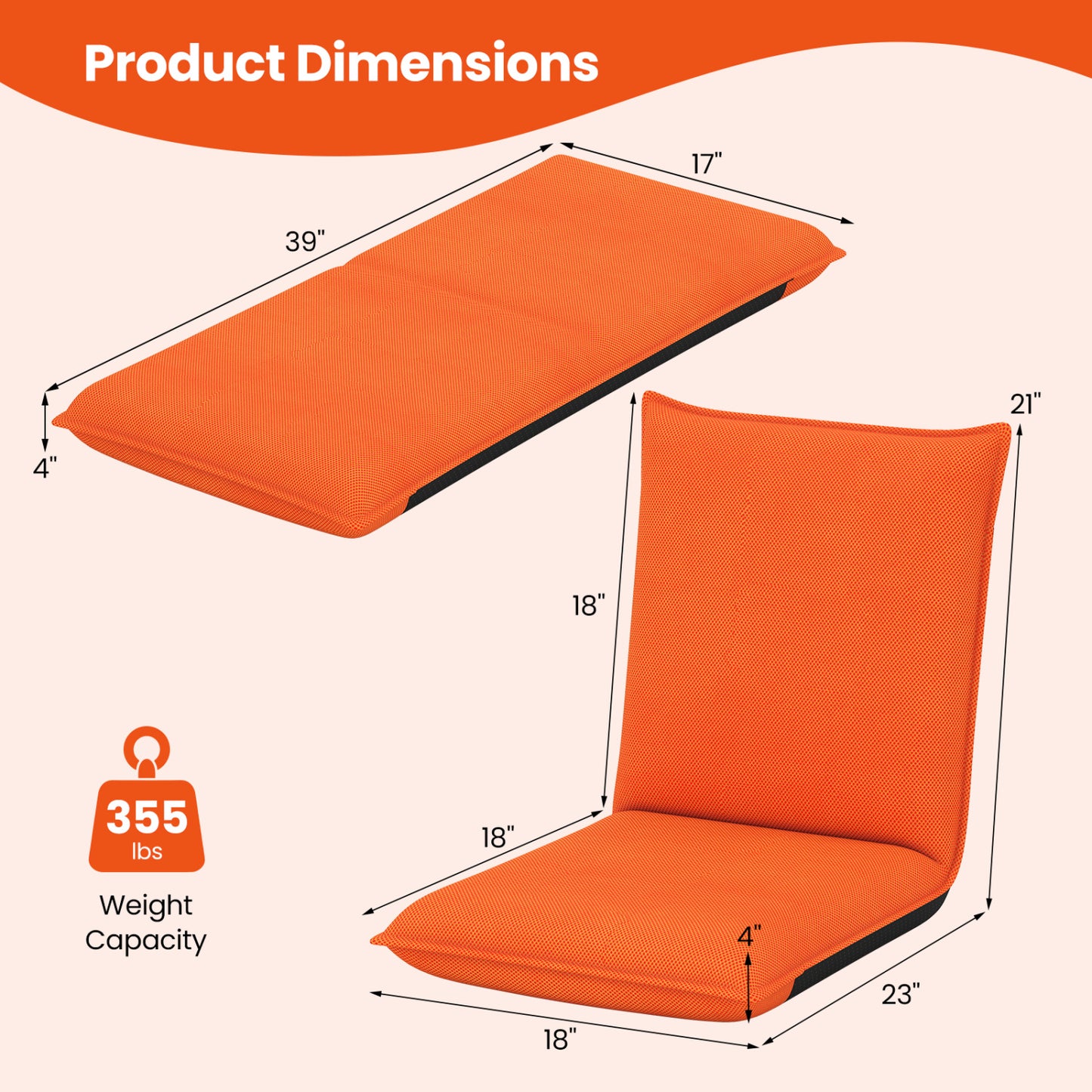 Chaise de sol pliante réglable, orange