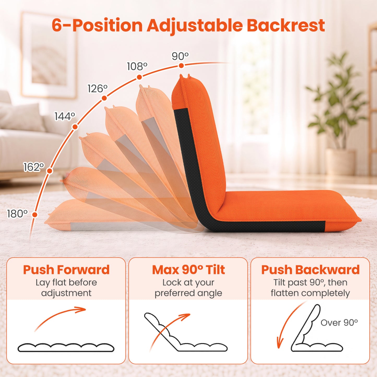Chaise de sol pliante réglable, orange
