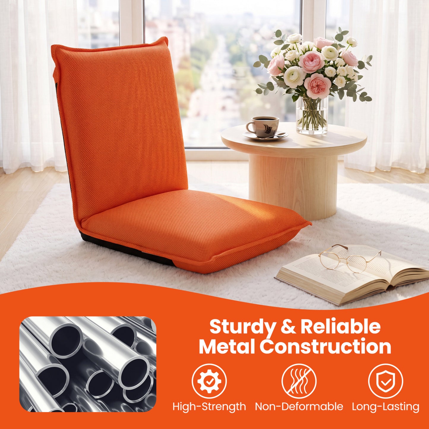 Chaise de sol pliante réglable, orange