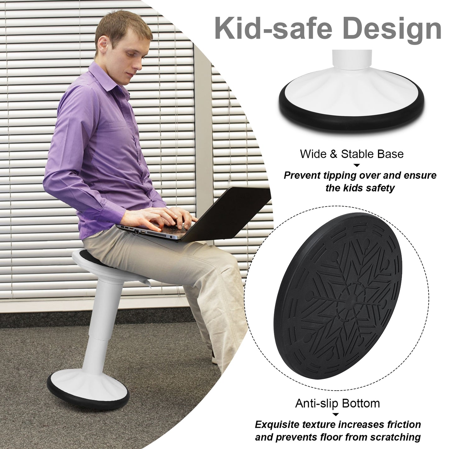 Adjustable Active Learning Stool Sitting Home Office Wobble Chair with Cushion Seat, White Kneeling Chiars at Gallery Canada
