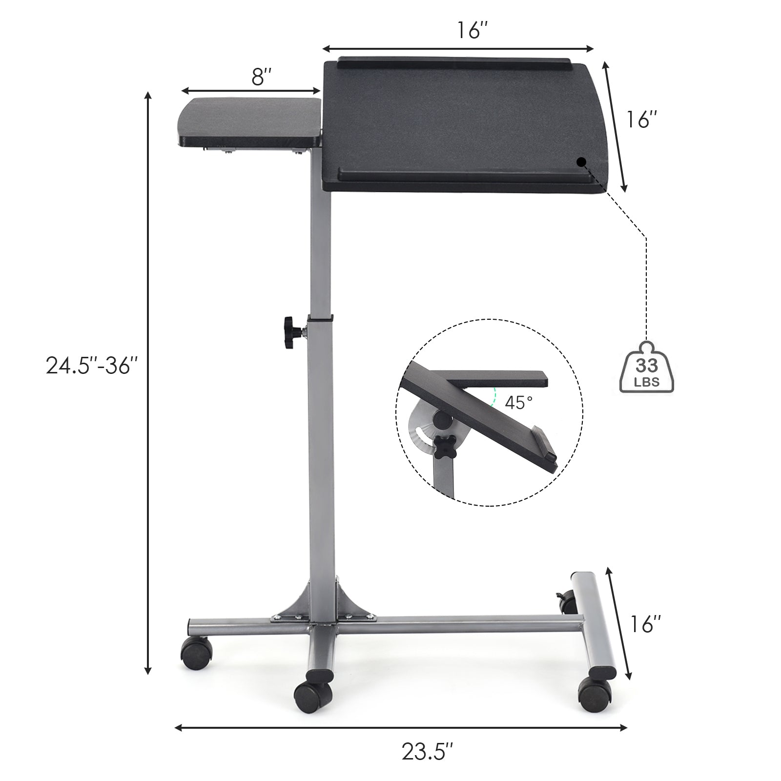 Adjustable Angle Height Rolling Laptop Table, Black Laptop Tables & Printer Stands at Gallery Canada