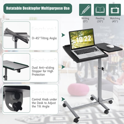 Adjustable Angle Height Rolling Laptop Table, Black Laptop Tables & Printer Stands at Gallery Canada