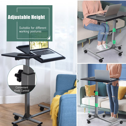 Adjustable Angle Height Rolling Laptop Table, Black Laptop Tables & Printer Stands at Gallery Canada