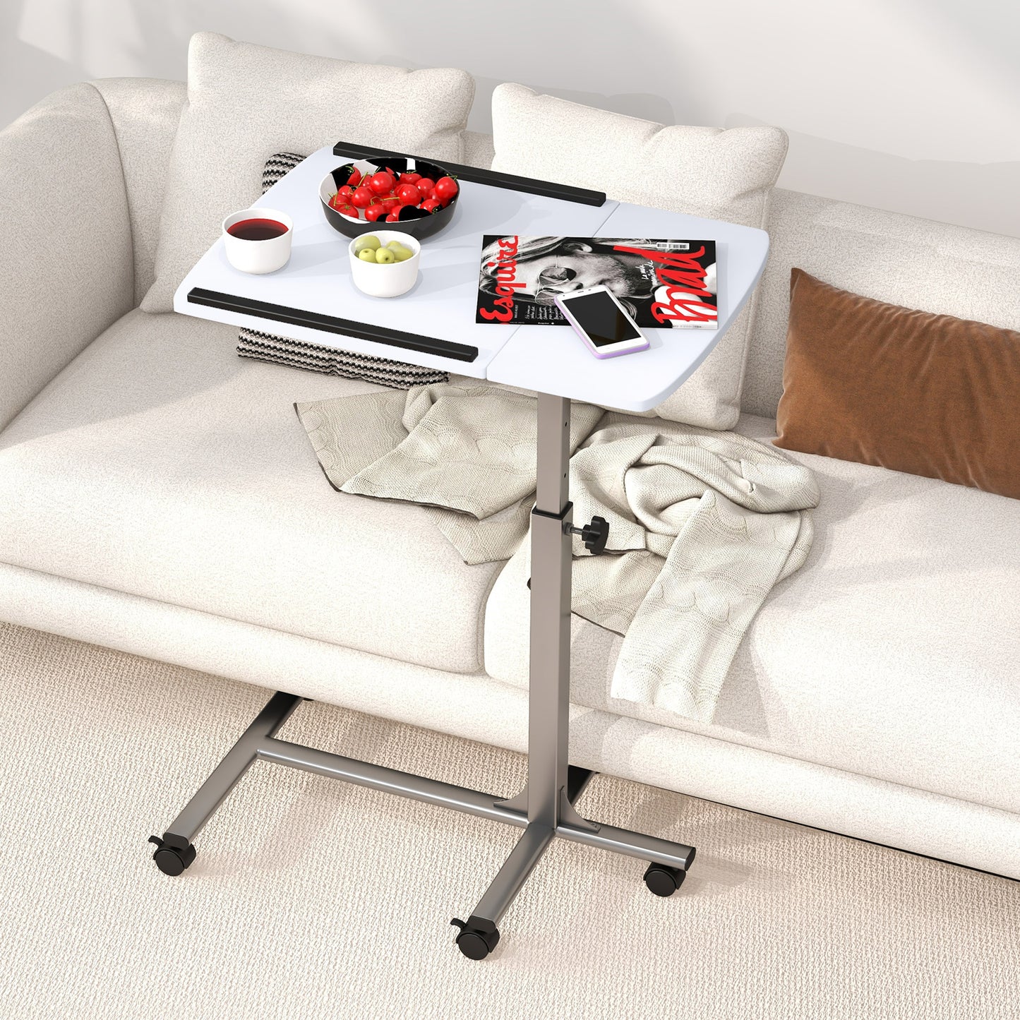 Adjustable Angle Height Rolling Laptop Table, White Laptop Tables & Printer Stands at Gallery Canada