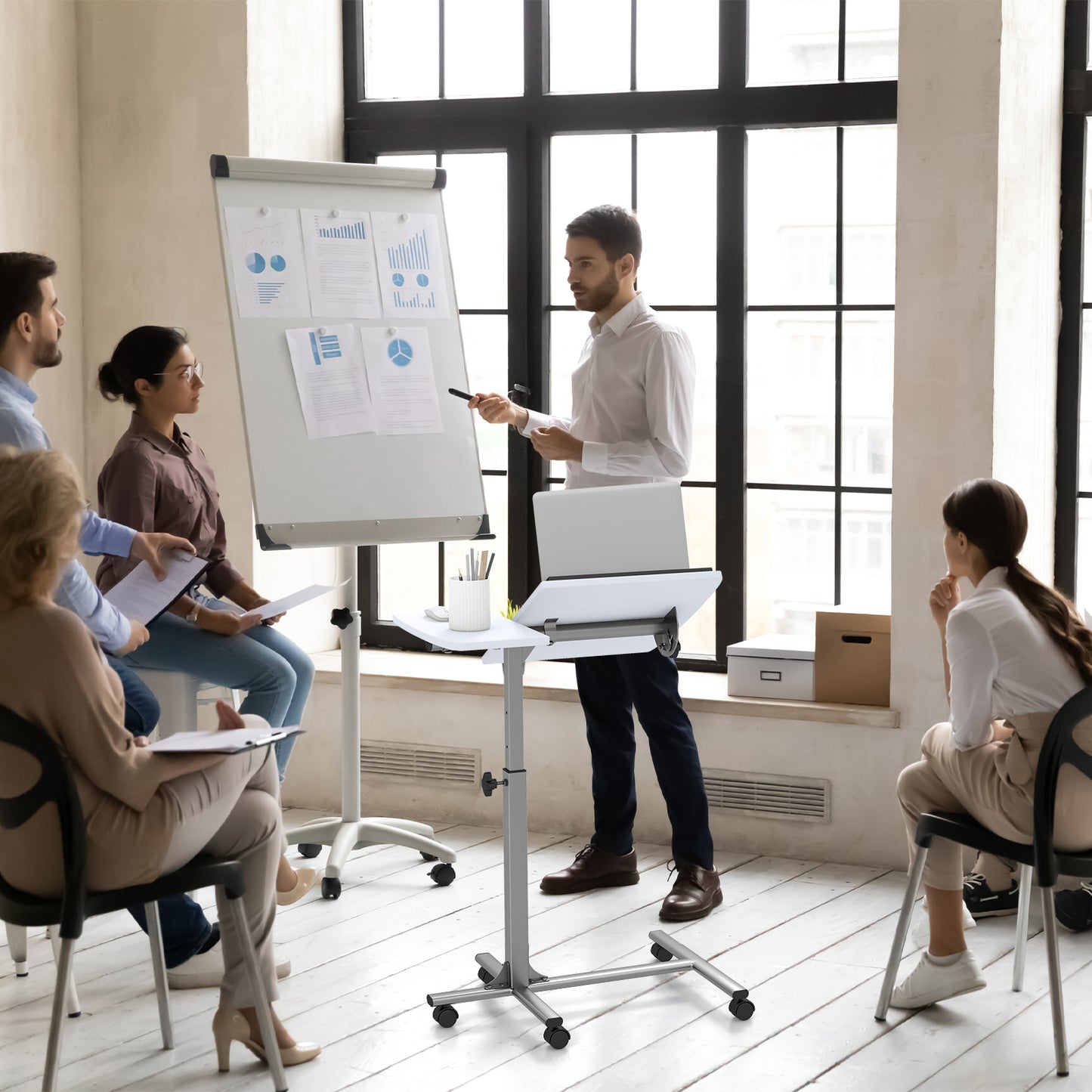 Adjustable Angle Height Rolling Laptop Table, White Laptop Tables & Printer Stands at Gallery Canada