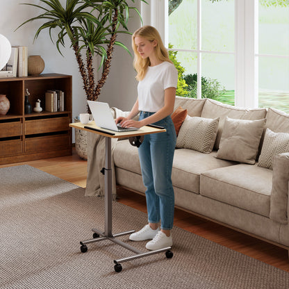 Adjustable Angle Height Rolling Laptop Table, Natural