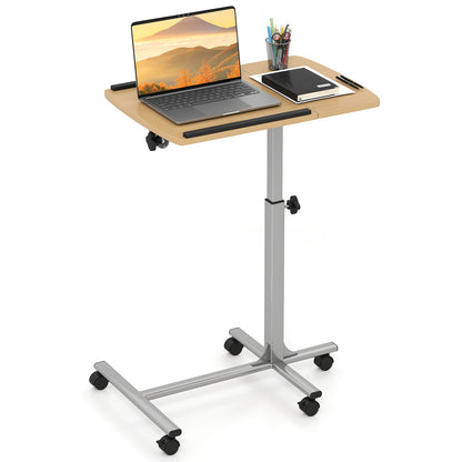 Adjustable Angle Height Rolling Laptop Table, Natural