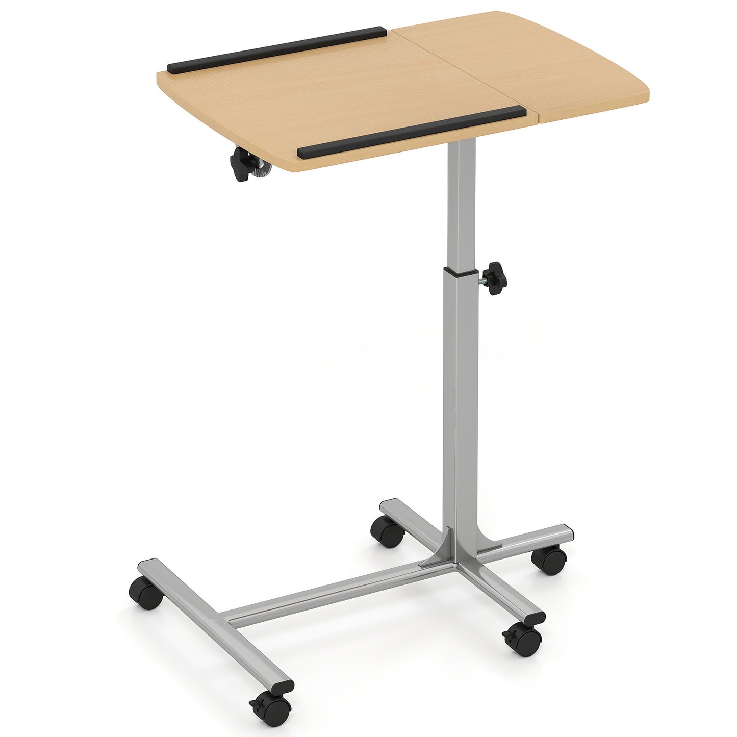 Adjustable Angle Height Rolling Laptop Table, Natural
