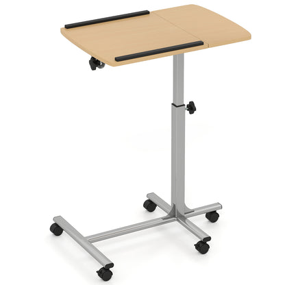 Adjustable Angle Height Rolling Laptop Table, Natural