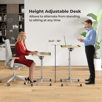 Adjustable Angle Height Rolling Laptop Table, Natural