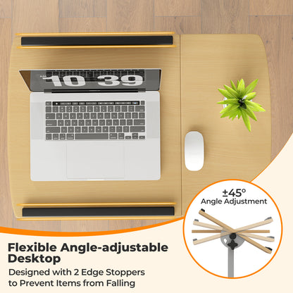 Adjustable Angle Height Rolling Laptop Table, Natural