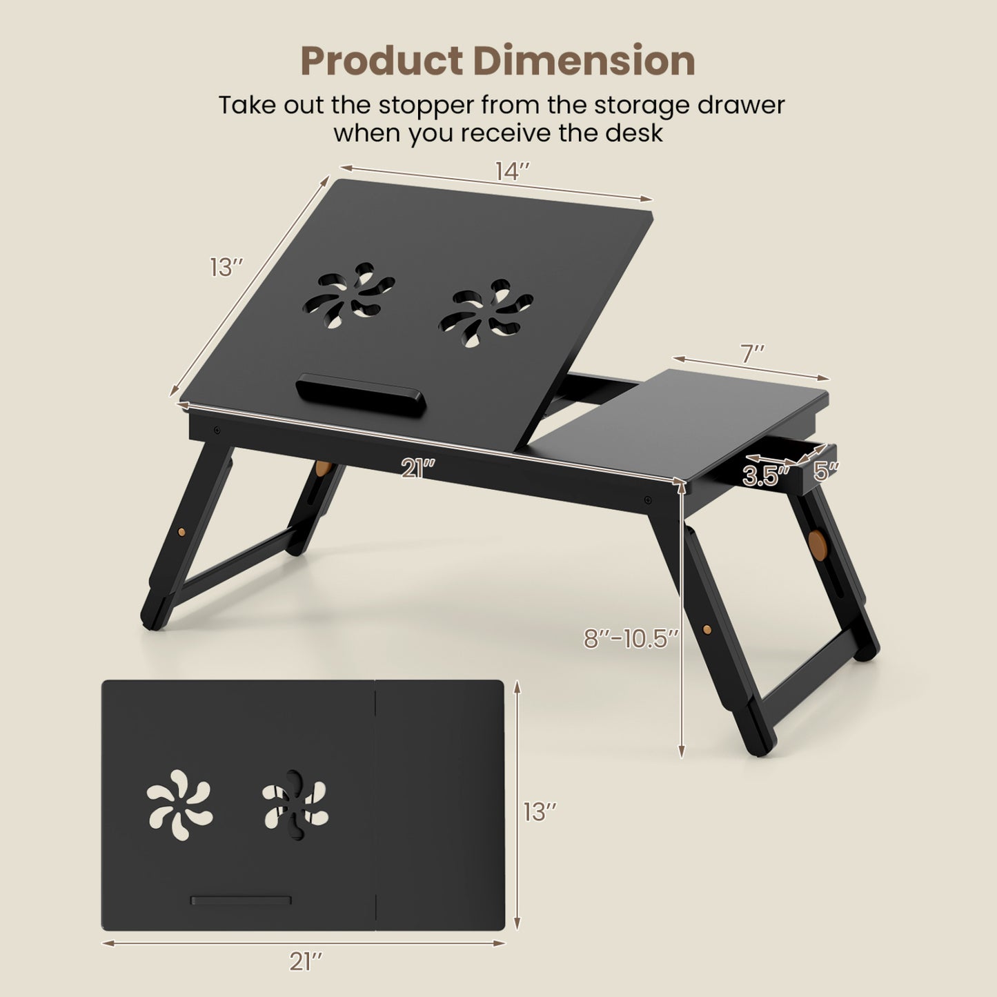 Adjustable Bamboo Laptop Desk, Tilting Top, Drawer, Brown Laptop Tables & Printer Stands at Gallery Canada