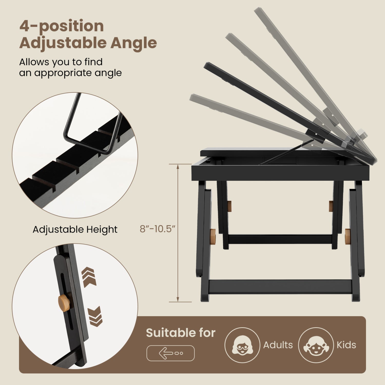 Adjustable Bamboo Laptop Desk, Tilting Top, Drawer, Brown Laptop Tables & Printer Stands at Gallery Canada