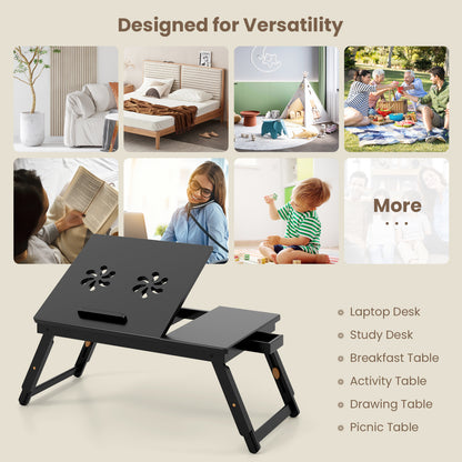 Adjustable Bamboo Laptop Desk, Tilting Top, Drawer, Brown Laptop Tables & Printer Stands at Gallery Canada