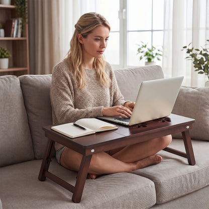 Adjustable Bamboo Laptop Desk, Tilting Top, Brown