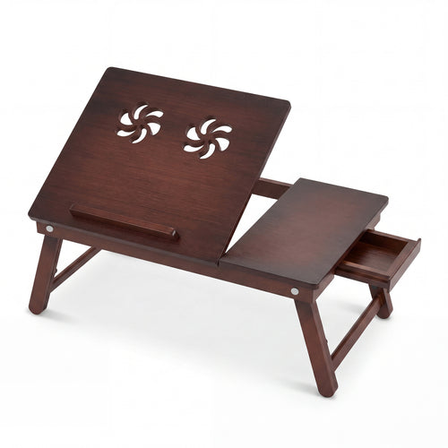 Adjustable Bamboo Laptop Desk, Tilting Top, Brown
