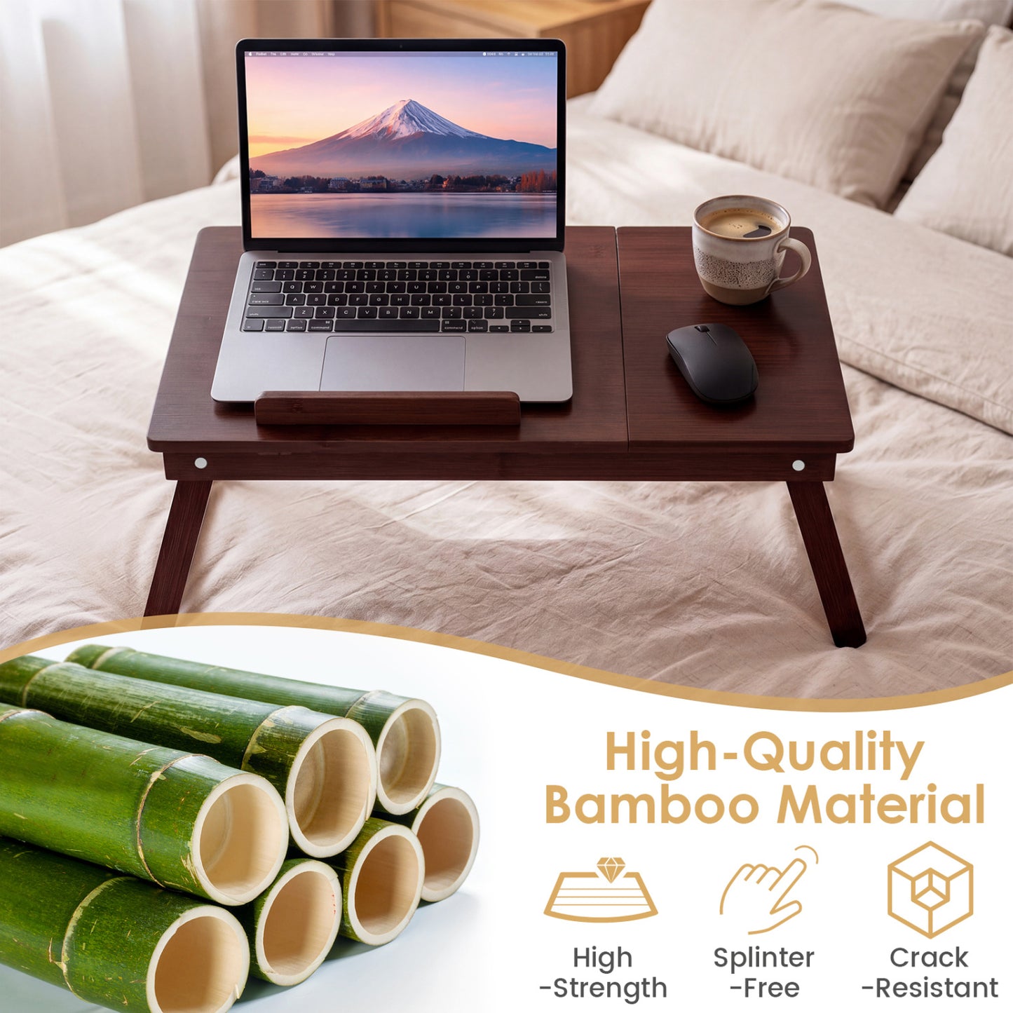 Adjustable Bamboo Laptop Desk, Tilting Top, Brown