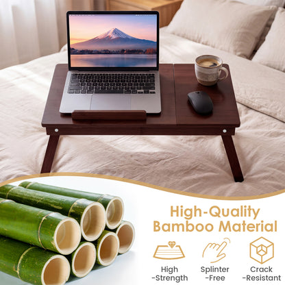 Adjustable Bamboo Laptop Desk, Tilting Top, Brown