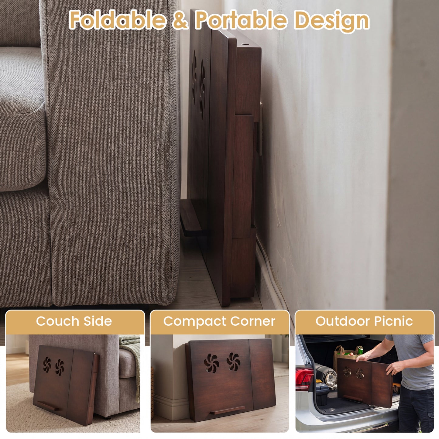 Adjustable Bamboo Laptop Desk, Tilting Top, Brown
